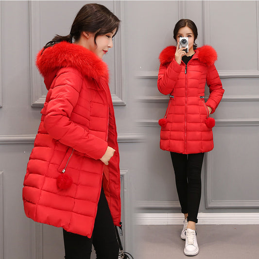 Women's mid-length fur collar down jacket