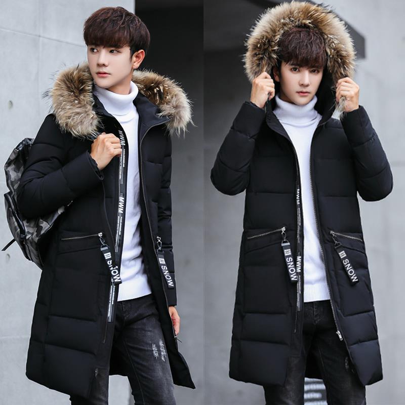 Mid-length padded down cotton jacket with fur collar