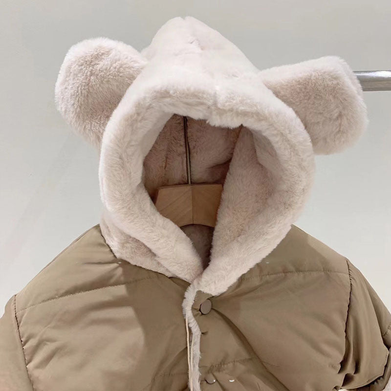 Children's Neutral Thickened Pure Color Warm Keeping Hooded Trend Casual Bear Jacket