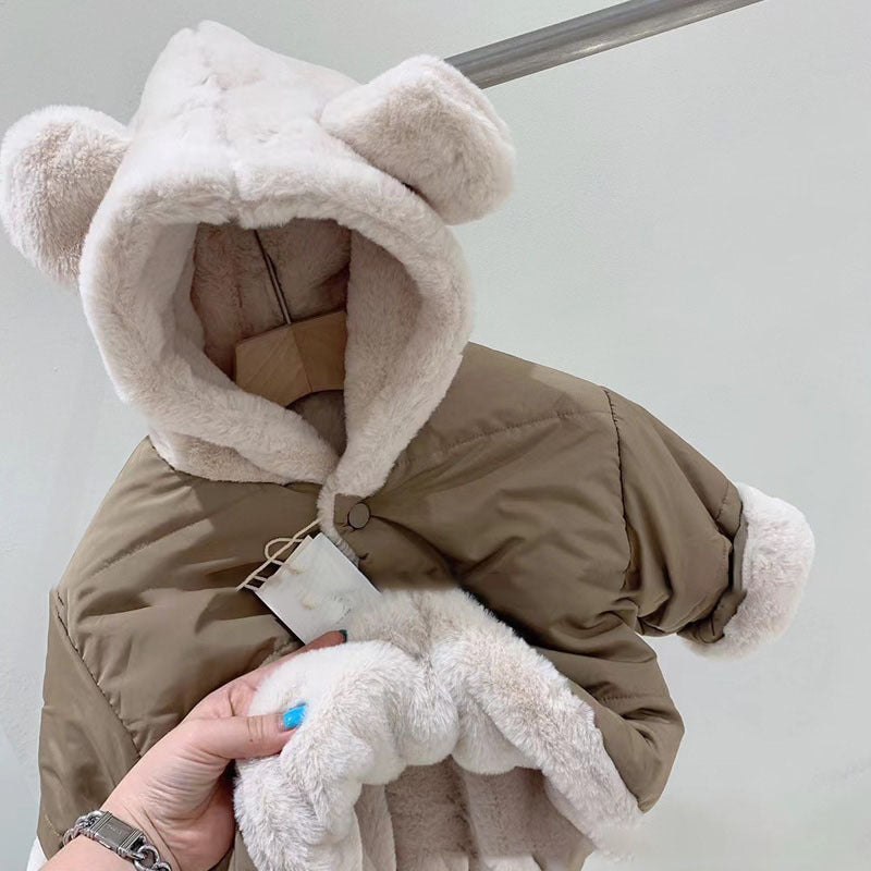 Children's Neutral Thickened Pure Color Warm Keeping Hooded Trend Casual Bear Jacket