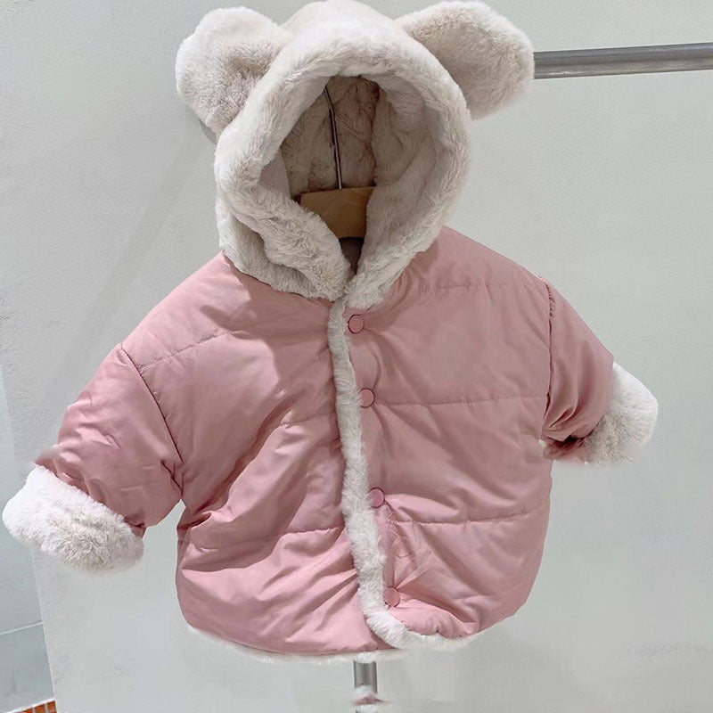 Children's Neutral Thickened Pure Color Warm Keeping Hooded Trend Casual Bear Jacket