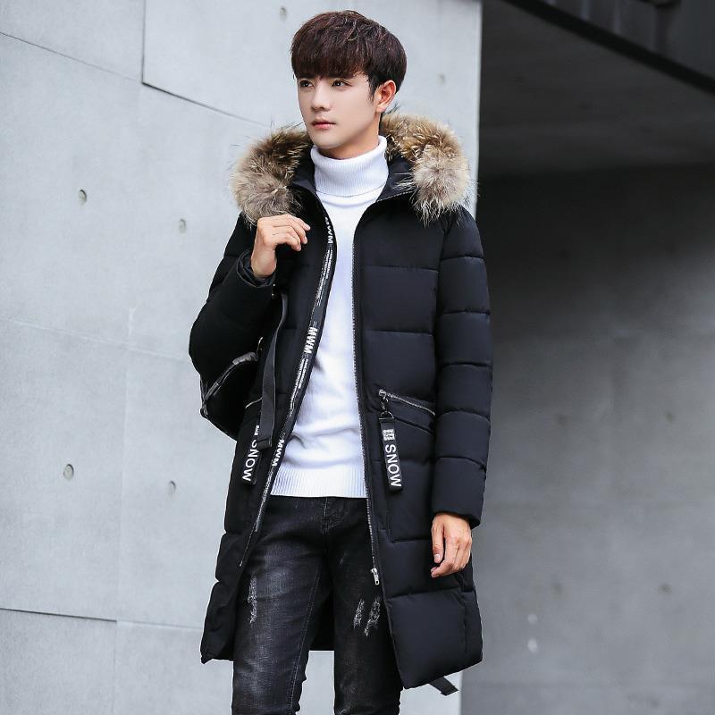 Mid-length padded down cotton jacket with fur collar