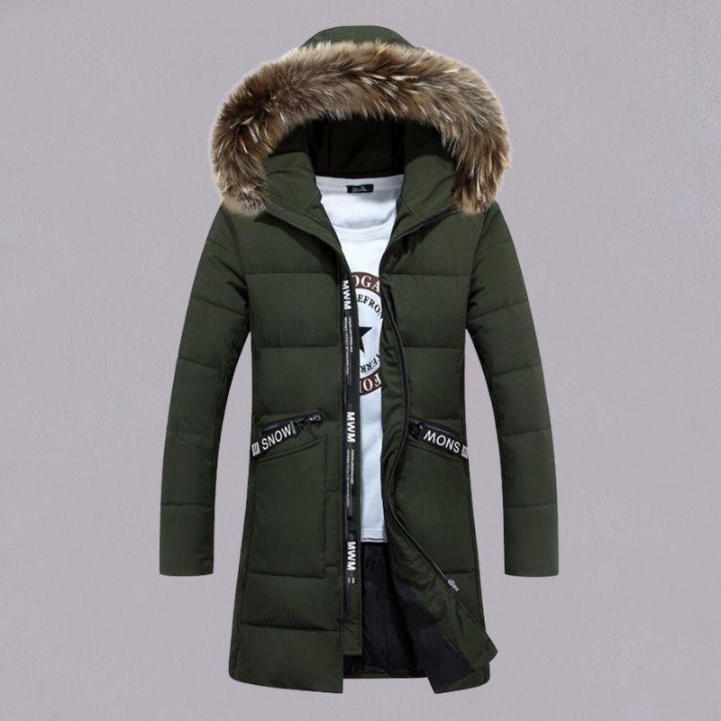 Mid-length padded down cotton jacket with fur collar