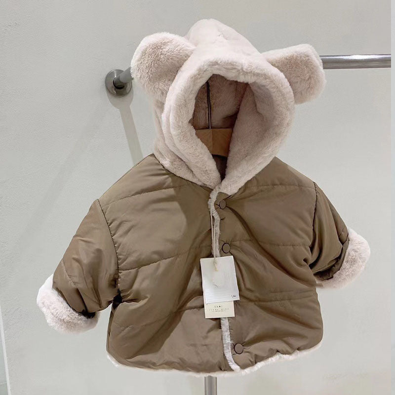 Children's Neutral Thickened Pure Color Warm Keeping Hooded Trend Casual Bear Jacket